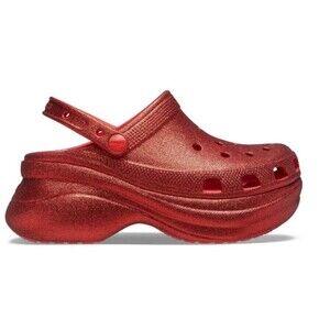 Red Glitter Platform Crocs Sz 9 Glam Y2K Rave Bling Sparkly 3"